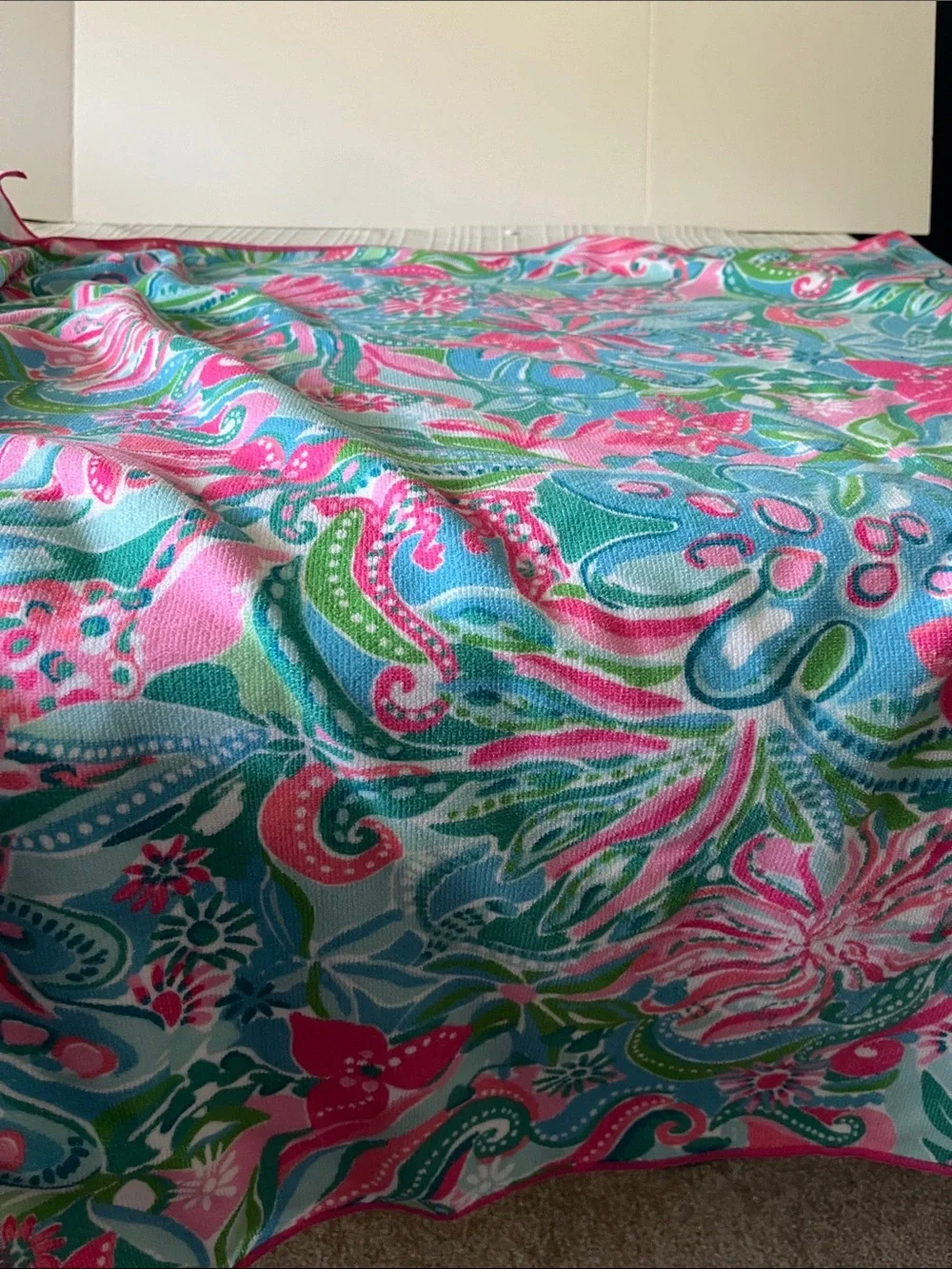 Lilly Pulitzer Oversized Beach Lounge Towel featuring a vibrant, tropic print